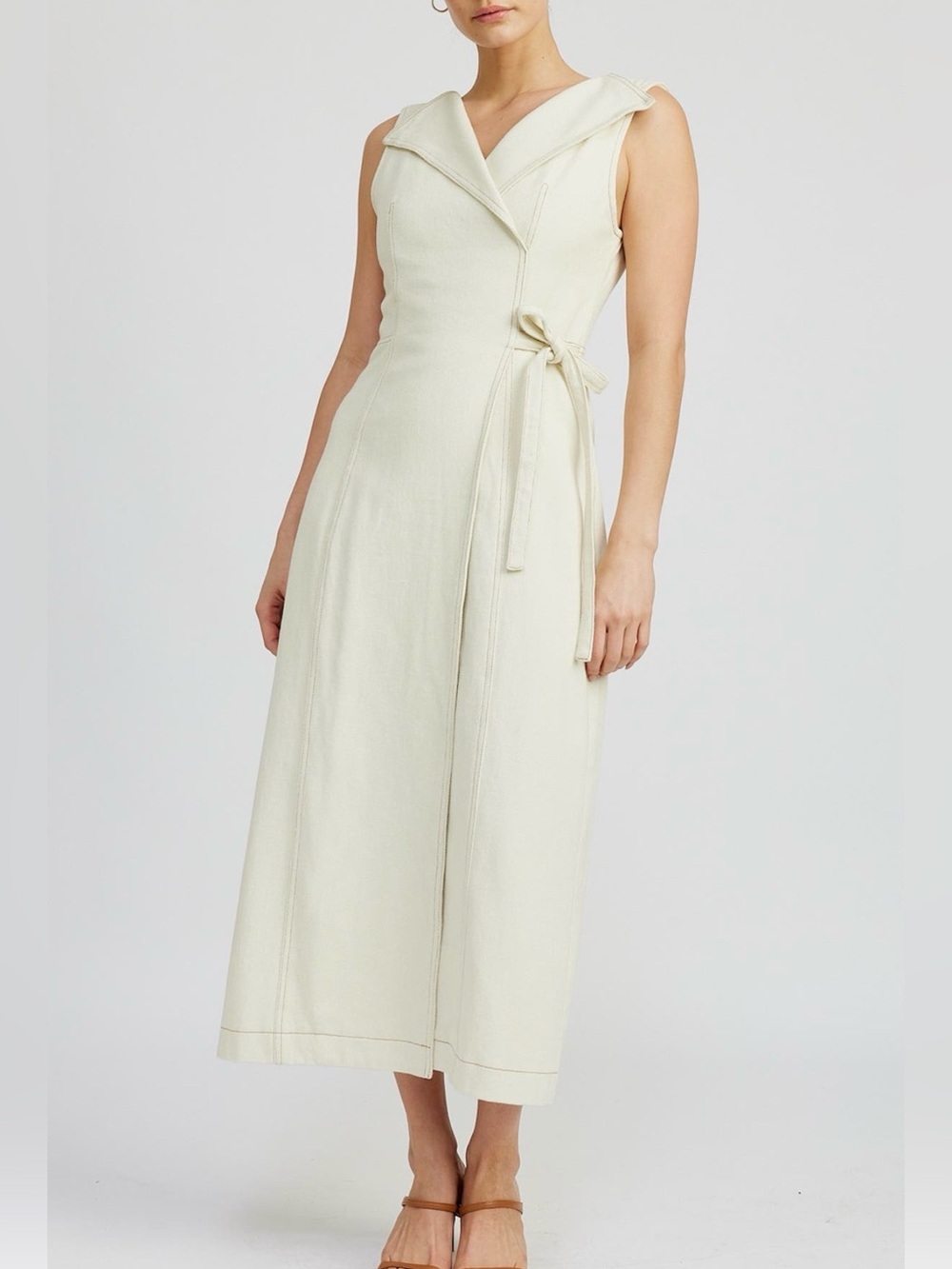 NWT En Saison Areli Ivory Faux Wrap Denim Midi Dress Small 100% Cotton Y14